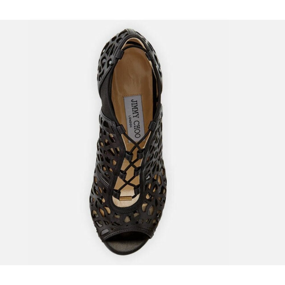 Jimmy Choo Heels Size 37 "Tactic Napa" Laser Cut Lace-Up Booties Retail $1595 - Picture 6 of 6